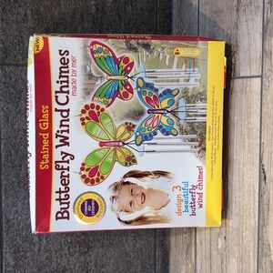 NEW Girl's Stained Glass Butterfly Wind Chime Set
